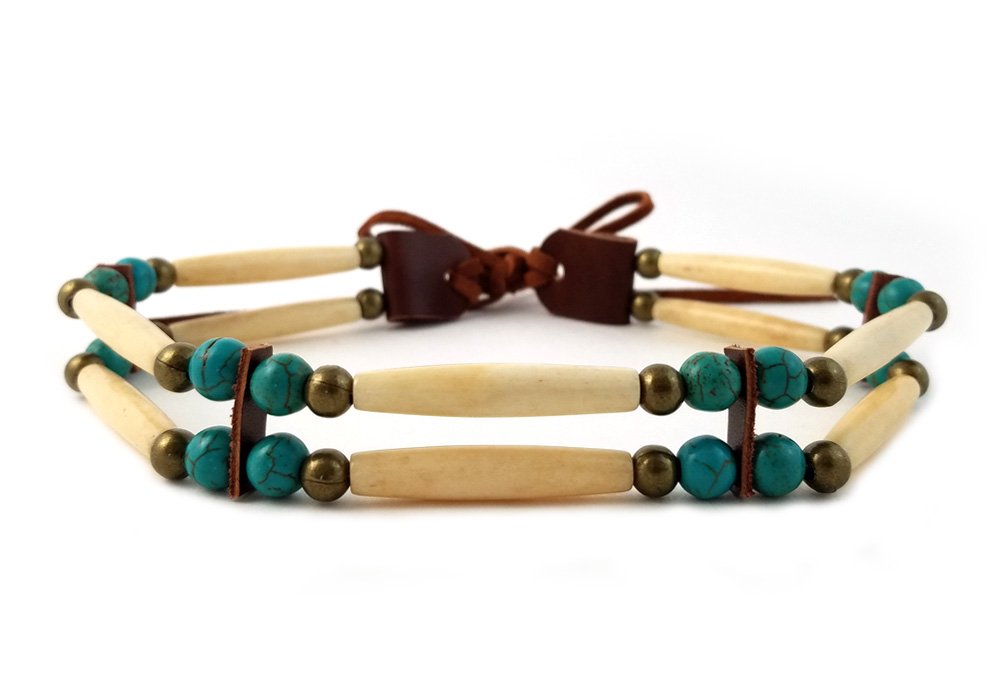 Handmade 2 Line Antiqued Buffalo Bone Hairpipe Beads Traditional Tribal Choker Necklace