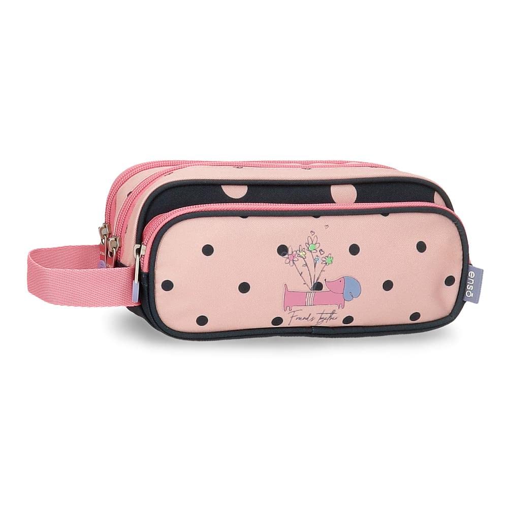 Enso Friends Together Triple Pencil Case, Pink, 22 x 10 x 9 cm, Polyester, Pink, Triple Case