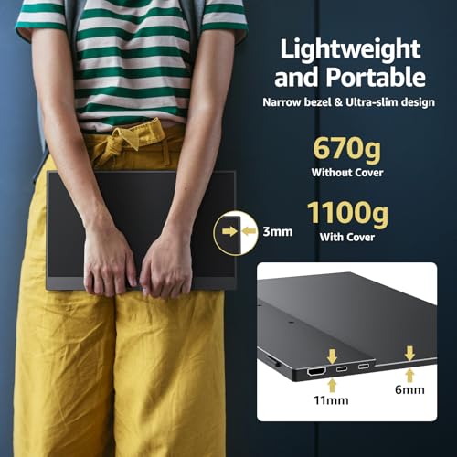 Image of cocopar Portable Monitor 15.6 Inch 1080P FHD 60Hz 85% sRGB Travel Monitor with Speaker HDMI USB-C Second Screen for Laptop MacBook Surface PC Xbox PS4 /5, VESA Mountable, with Cover Stand