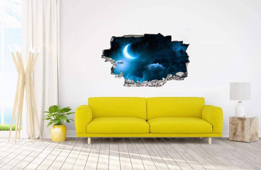 Adesivi Murali 3D Stelle della luna del cielo notturno Adesivi da Parete Decorazione Murale Camerette Bambini Asilo Nido Bagno 80x120cm