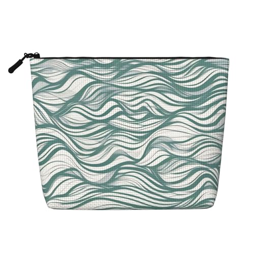 WYLXIN Bolsa de maquillaje de cáñamo sintético con rayas onduladas verdes. Respetuoso con el medio ambiente y duradero, diseño simple, fácil de almacenar tus artículos esenciales de belleza, negro