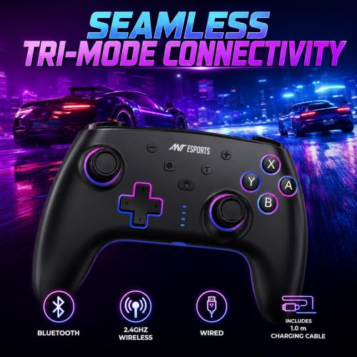 Image of Ant Esports SupernovaLite Wireless Gaming Controller for PC|Android,iPhone,iPad&Smart TV with Bluetooth Connectivity|Turbo Function|Dual Vibration|RGB Lighting||Macro Controlsand 1-Year Warranty-Black