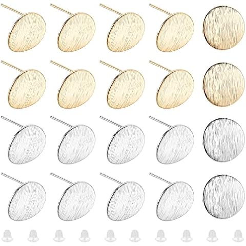 SUPERFINDINGS 24Pcs 2 Colors Hammered Brass Stud Earring Findings 10mm Flat Round Earring Posts Real Gold Platinum Plated Circle Disc Earring Studs for DIY Earrings Craft Making Supplies, Pin: 0.6mm Cover