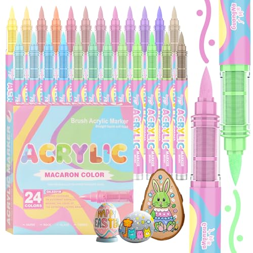 Funnasting 24 Couleurs Feutre Acrylique, Marqueur Peinture Acrylique Feutres Coloriage Adulte, Acrylic Marker pour Bois, Pierre, Céramique