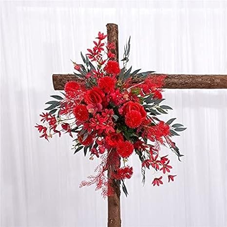 Amazon 人工花 インテリア植物 新しい結婚式のアーチコーナーの花の造られた花の列ぶら下がっている結婚式の背景レイアウトロードリードフラワーアレンジメント Color Red 造花 オンライン通販