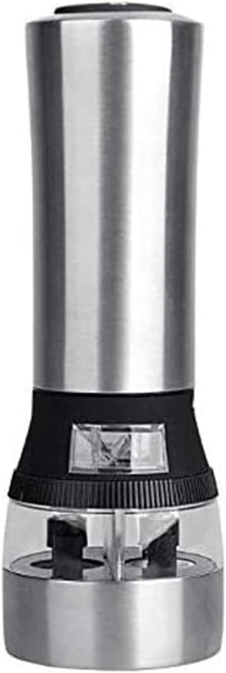 Electric Pepper Grinder or Salt Grinder - Battery Operated Stainless Steel Pepper Mill - One Handed Operation