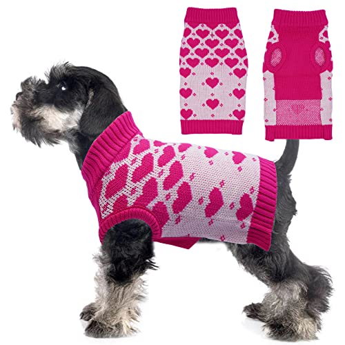 Dora Bridal Dog Sweater for Small Dogs-Love Heart Small Dog Sweater-Knitted Pink Dog Sweater Cat Sweater-Pullover Christmas Sweaters for Dogs- Small Dog Sweaters for Girls-Cat Christmas Sweater-S