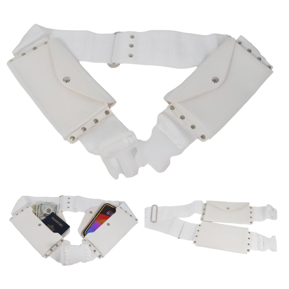 Top-Selling Ahram Ihram Belt for Hajj & Umrah – Free Size Adjustable, Anti-Theft with Button Pockets & Phone Holder, Fits Up to 51” Waist, White
