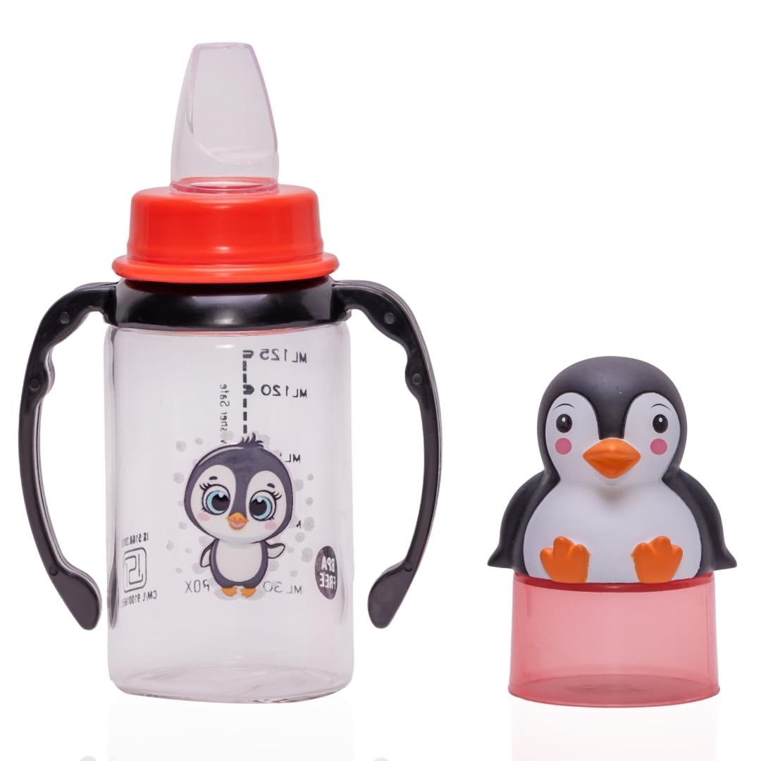 Adore Bunk Character Hood Glass Soft Spout Sipper with Twin Handle - 125ml (Penguin)-image-14