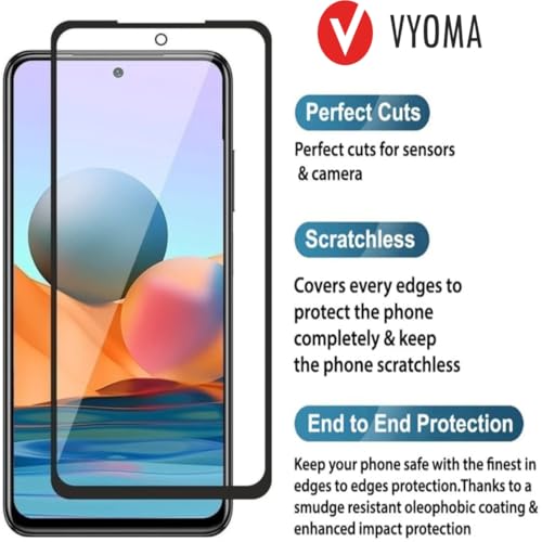 Image of VYOMA Military-Grade Gorilla Tempered Glass for Redmi Note 10 / 10S (Black) | Edge to Edge Full Screen Coverage | Scratch Resistant | With Easy Installation Kit | Screen Protector for Smartphone | Bubble-Free | Ultra Clear HD Glass | Oleophobic Coating | High Clarity | 9H Hardness | Scratch Resistant | ShatterProof | ScreenGuard | Pack of 1