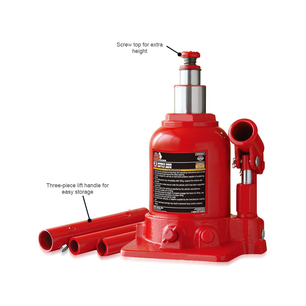 Torin Big Red 2T hydrauliczny podnośnik samochodowy (150-370 mm), podnośnik samochodowy, podwójny podnośnik samochodowy, niski profil, podwójny Ram Bottle Jack do warsztatu i garażu