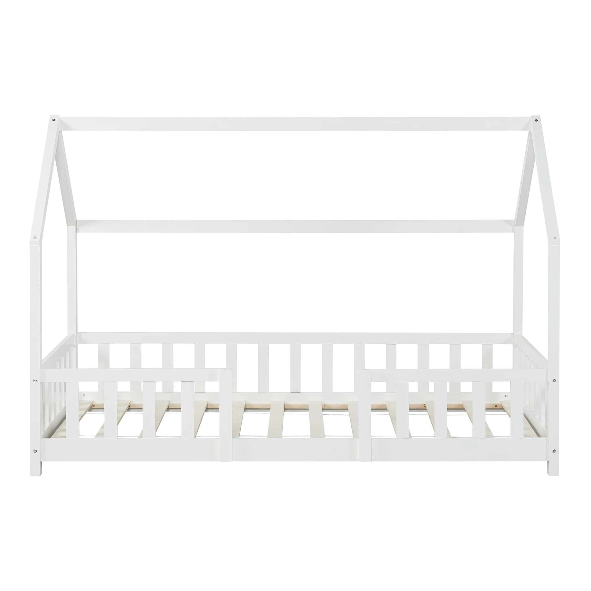 [en.casa] Letto per Cameretta Letto a Casetta per Bambini con Barriere Letto Singolo in Legno di Pino con Zona di Riposo 90x200 cm Bianco