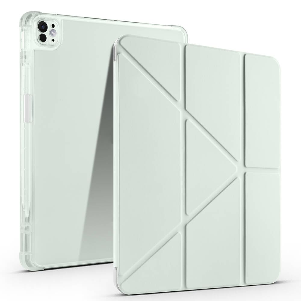Zore Apple ile uyumlu iPad Pro 13 2025 M5 Kılıf Zore Tri Folding Kalem Bölmeli Standlı Kılıf Açık Yeşil
