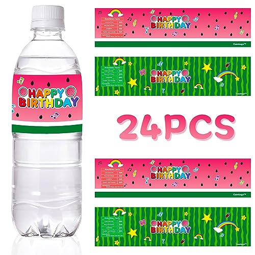 24 Pcs Cartoon Melon Party Water Bottle Labels for Kids Boys Girls Watermelon Birthday Party Supplies Stickers Baby Shower Decorations Favors