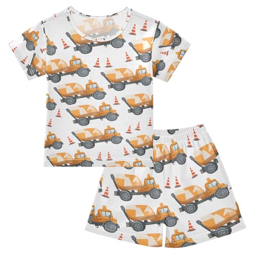 ALAZA Cement Truck Pajamas Set Short Sleeve Cotton Sleepwear Summer Pjs 2 Piece 5-14Y