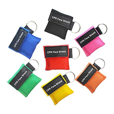 FOUTP 7 Stück CPR Maske Gesichtsschutz,Beatmungsmaske Erste Hilfe,Beatmungstuch mit Rückschlagventil Atmen Barriere,Keychain-Maske,Taschenmaske für Erste Hilfe oder AED Training Cover