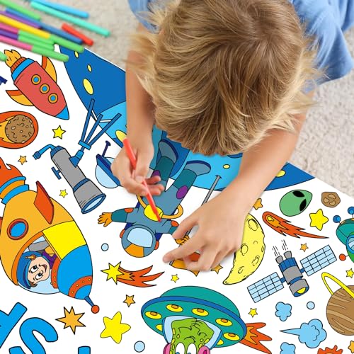 Image of Outer Space Giant Coloring Poster for Kids 30 x 72 Inch, Space Large Coloring Poster Tablecloth, Outer Space Themed Color-in Activities Games for Kids School Classroom Home Party Supplies Decorations