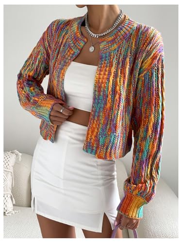 WDIRARA Women's Rainbow Crop Cardigan Sweater Long Sleeve Loose Fit Knitted Top Knitwear4