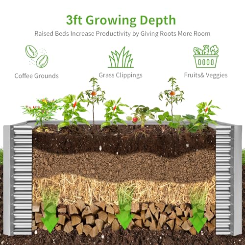 Land Guard 8x4x3ft Rectangular Galvanized Raised Garden Beds, Large-Capacity Metal Planter Box Outdoor, Durable Deep Raised Garden Bed 3ft Tall, Raised Beds for Gardening Vegetables, Classic Silver - Image 4