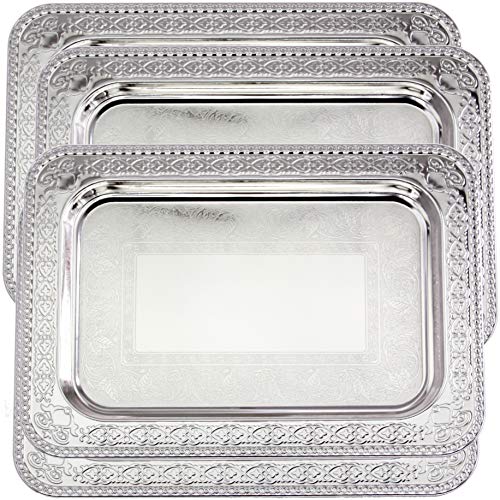 Maro Megastore (Paquete de 4) 35.3 cm x 25.3 cm Bandeja ovalada cromada para servir Espejo Corazón Floral Plato Plato CC-952