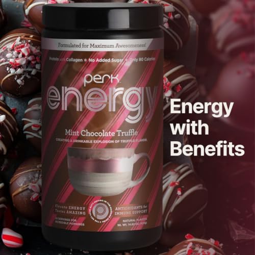 Image of Perk Energy Drink Mix (Mint Chocolate Truffle) 20 Servings, Gluten-Free | Caffeinated Healthy Coffee Alternative with Protein, 100mg of Caffeine, Soy-Free, Peanut-Free