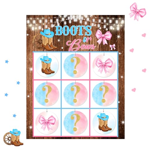 Cheerupp Boots or Bows Gender Reveal Tic Tac Toe Board Game, Cowboy Gender Reveal Ideas Games X and O Noughts and Crosses, Boy or Girl Signs Guessing Game Set for Baby Shower Party Favor Supplies