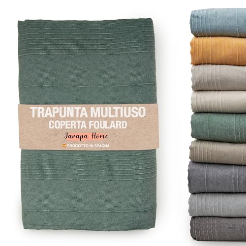 Jarapa Home Made with love Copriletto estivo e copriletto multiuso per divani, copriletti bianchi. Plaid multiuso, copridivano, tessuto resistente e di qualità, prodotto in Spagna (Verde, 140x180 cm)
