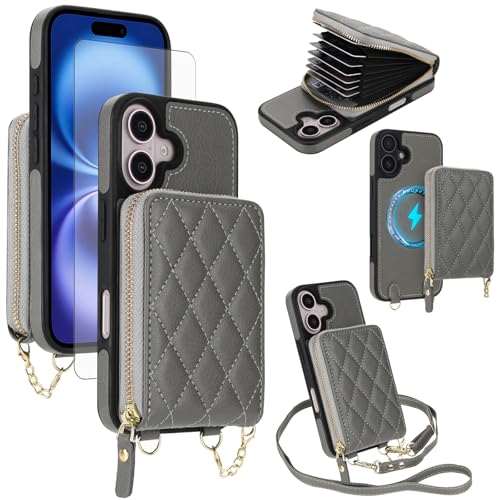Coque iPhone 16 Plus avec portefeuille magnétique 2 en 1 et bandoulière