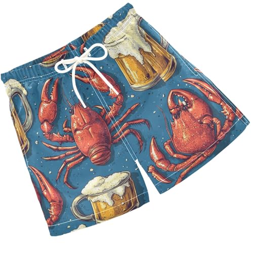 Pigsaly Boys Swim Trunks Crayfish Crabs Beer Mugs Vintage Boys Board Shorts Swimsuit Swimwear Summer Bathing Suit 4T Multicolor