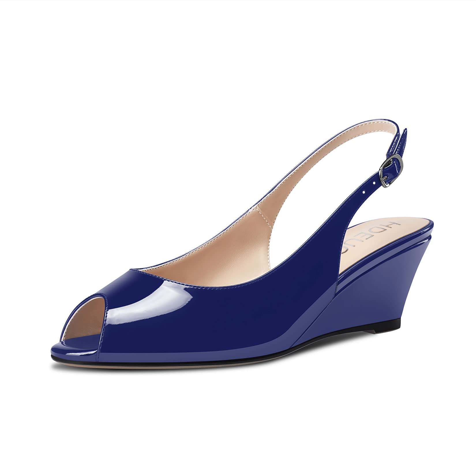 HDEUOLM Mujer Medio cuña esparto Heel Abierta Punta Sandalias Correa Tobillo Slingback Slip-on Cierre con Hebilla Fiesta Clásico Zapatos 5 CM Heels