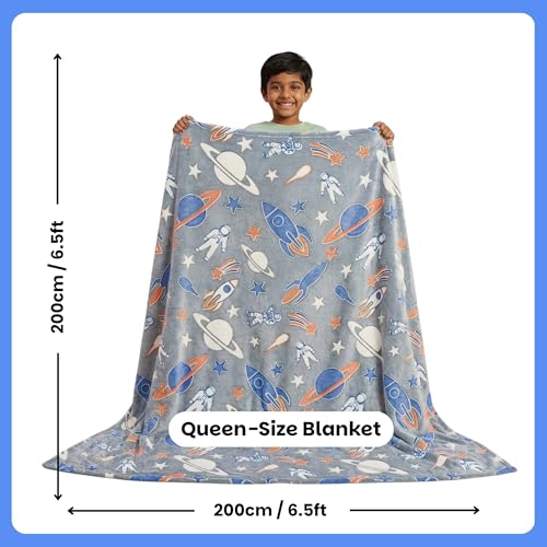 Image of Famyo Rocket /Spaceship Glow Blanket for Kids | Birthday Gift for 0-15 yrs | AC Blanket for Children | Return Gifts, Party Favour | Perfect for Gifting for Niece /Nephew /Son /Daughter (Grey)