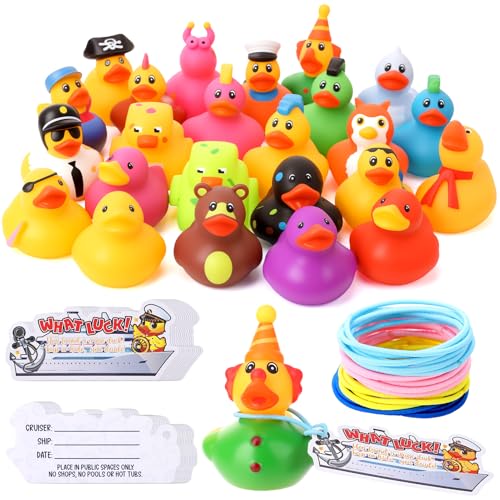 Guiqulai 72 Pcs Cruise Rubber Ducks Kits Includes 24 Pcs Rubber Ducks 24 Pcs Cruising Duck Tags and 24 Pcs Bands for Shower Birthday Gifts Party Favors