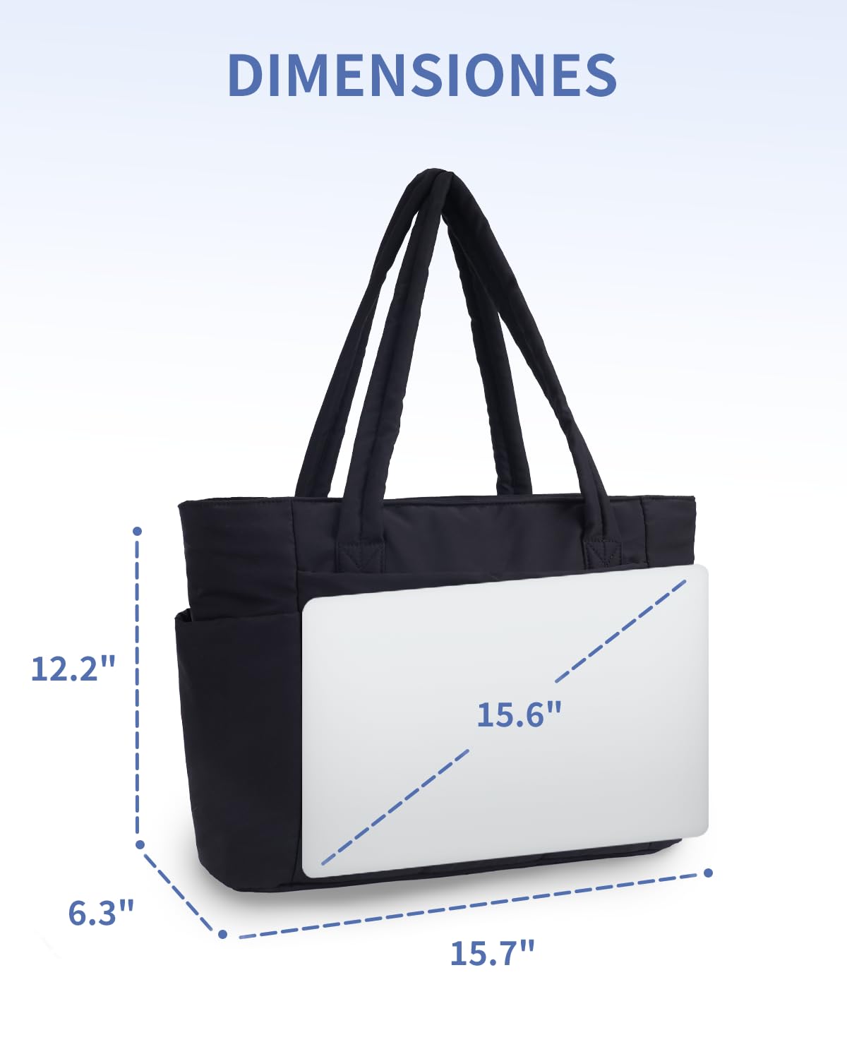 Wandering Nature Bolso Mujer Acolchado Grande, Bolso Shopper Mujer con Compartimento para Portátil 15.6" y Portabotellas 40oz para Negocios Escuela Viajes, (Patente en Trámite)