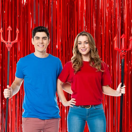 Image of Voircoloria 2 Pack Red Tinsel Foil Fringe Curtains, Red Party Decorations, Metallic Tinsel Party Streamers Backdrop for Birthday Red Carpet Christmas Graduation Carnival Valentine's Party Decorations
