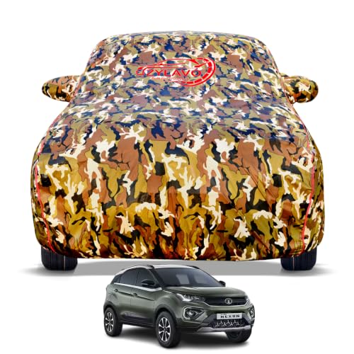 Image of Car Cover for Nexon (2020-2026) Model | 100% Waterproof All Weather Protection | Mirror & Antena Pocket Inner Cotton Triple Stitched Cover, Adjustable Belt Bottom Elastic (Jungle Print)