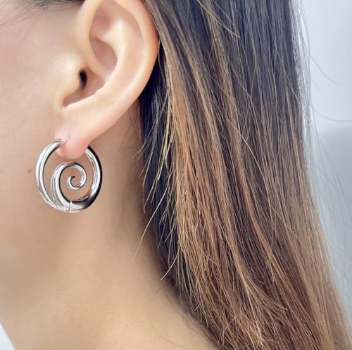 Sea Wave Spiral Hoop Earrings for Women Stainless Steel 18K Golden Plated Swirl Chunky Round Huggie Hoops Earring Fashion Birthday Jewelry Gifts Holiday2