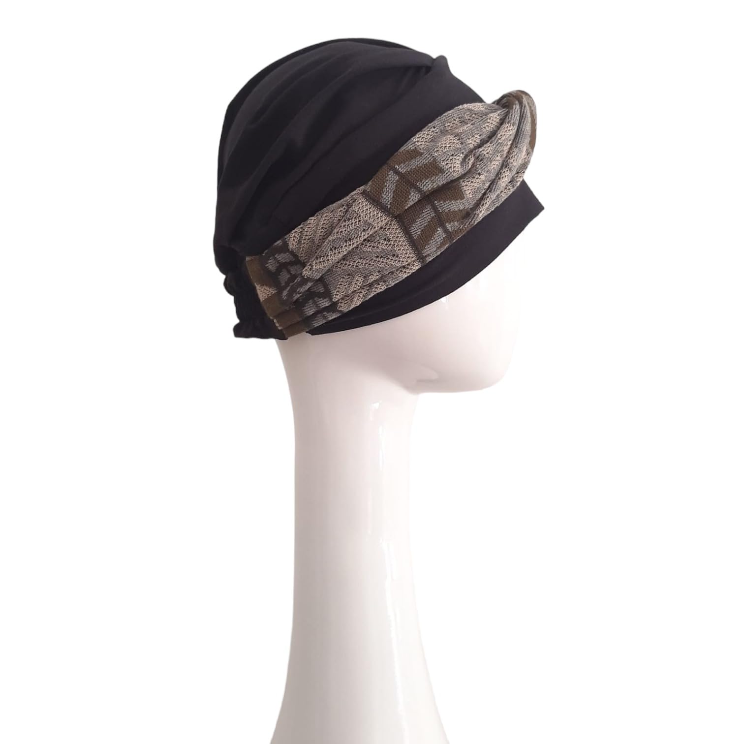 CAREBELL Turbante Elegance Zig Zag Grey para quimioterapia. Tejido de Algodón. Alopecia y pérdida de Cabello