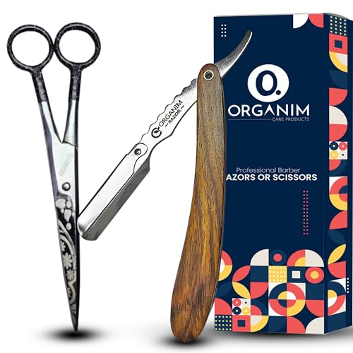 Image of Organim Care Products Shaving Razor Men, Barber Salon Wooden Clip Razor with Scissor combo