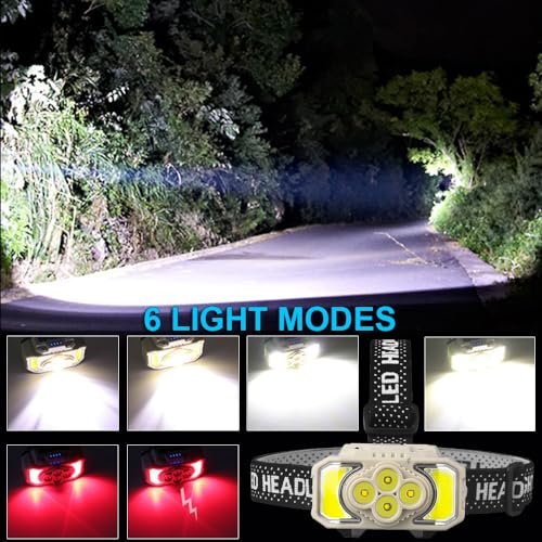 PEAKRO Head Torch Rechargeable Motion Sensor 1000 Lumen Head Torch LED Super Bright Headlamp 6 Modes with Red Light Hands-Free Torches Lightweight Waterproof for Camping Fishing Hiking - Image 3