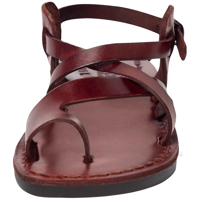 Holy Land Market Men/Women Biblical Leather Sandals/Slides From Jerusalem (Jesus - Brown Style I)2