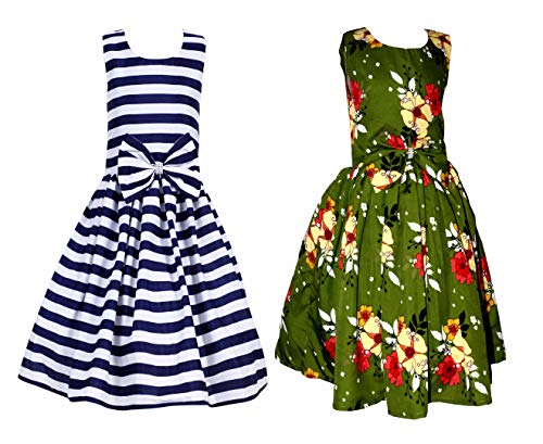 Image of Casual Frock for Baby Girls,Blue Printed and Olive Printed,Pack of 2