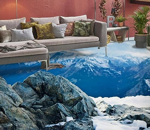 Calcomanías De Pared De Piso Calcomanías Murales Extraíbles Murales de papel pintado con suelo de montaña nevada 3D, 150*105cm palillos autoadhesivos para azulejos de piso para sala de estar, cocina,