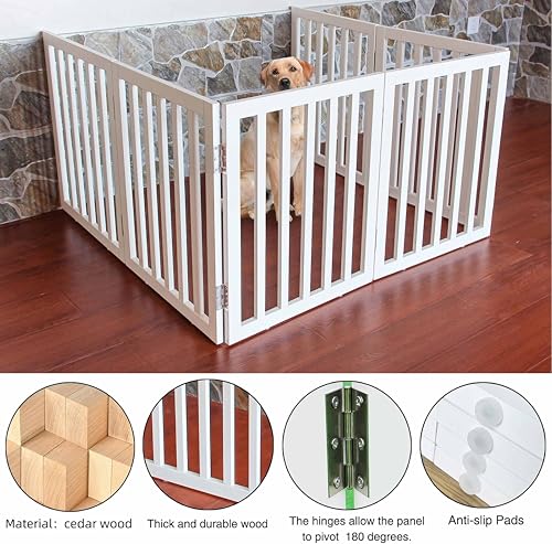 Image of Belief Foldable Wooden Pet Gate for Dogs & Cats - Indoor Safety Barrier for Doorways, Hallways & Stairs | Free-Standing, Portable White Dog Fence - 3 Panel, 60 cm Height (【6 Panels 】 120''W x 30''H)