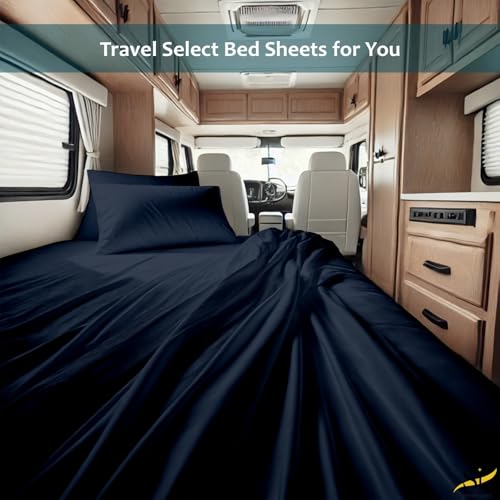 Shreem Linen RV Camper Queen Sheets 60x80 100% Egyptian Cotton 4-Piece Sheet Set, Deep Pocket Fits 10-12" Mattress Navy Blue by Shreem Linen - Used condition - Image 3