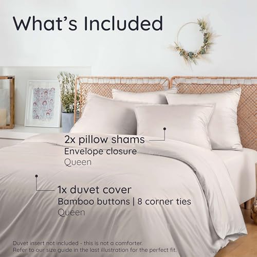 Image of Bambaw 3pcs Set - 100% Viscose Derived from Bamboo Duvet Cover Queen Size Set, Duvet Cover Cooling for Hot Sleepers, Super Soft & Breathable, Oeko-TEX Standard 100 Certified, No Comforter (Sand)