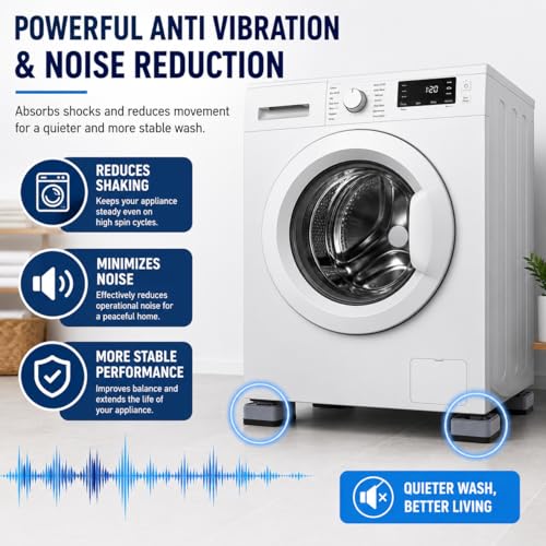 Image of 4 PCS Anti Vibration Pads for Washing Machine | Heavy Duty Anti Slip Rubber Feet Stand for Washer, Refrigerator & Furniture | Noise Reduction, Floor Protection & Height Increase (Dark Grey)