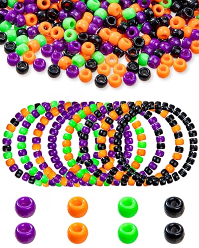 Taybonds 1000Pcs Halloween Pony Beads, Plastic Kandi Beads for Bracelet Making, Hair Braids, Necklaces, Key Chains, Jewelry, and DIY Crafts, Party