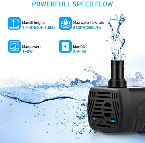 KOOKEE USB Water Pump Fountain Pump Submersible Water Pump 3W for Pet Fountain pet Water Dispenser DC 3.5-9V Water Fountain Pump — view 2