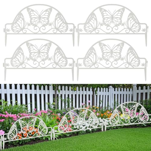 Image of HASTHIP 4pcs Outdoor Garden Fence Border, PVC Decorative Garden Edging Fence Outdoor Cut-Out Butterfly Garden Picket Fence Panels, Garden Fence Decorative Flower Fencing for Pathway, Yard, Lawn