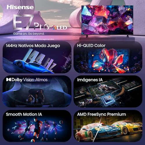 Miniatura 3 de Hisense 75E7S Pro - Hi-QLED Smart TV 75 Pulgadas, Modo Juego 144 Hz Nativos, Hi-QLED Color, Dolby Vison.Atmos, Imágenes IA, Smooth Motion IA, AMD FreeSync Premium Pro, HDR10+Gaming